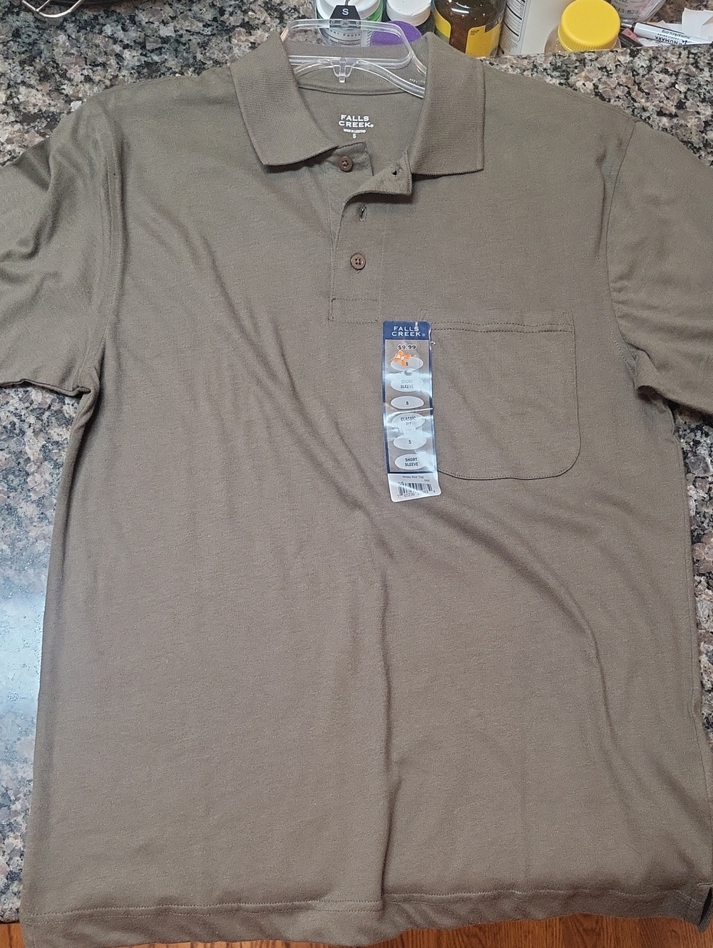 Falls Creek Men's Pocket Polo in Olive small 100% cotton new with tags